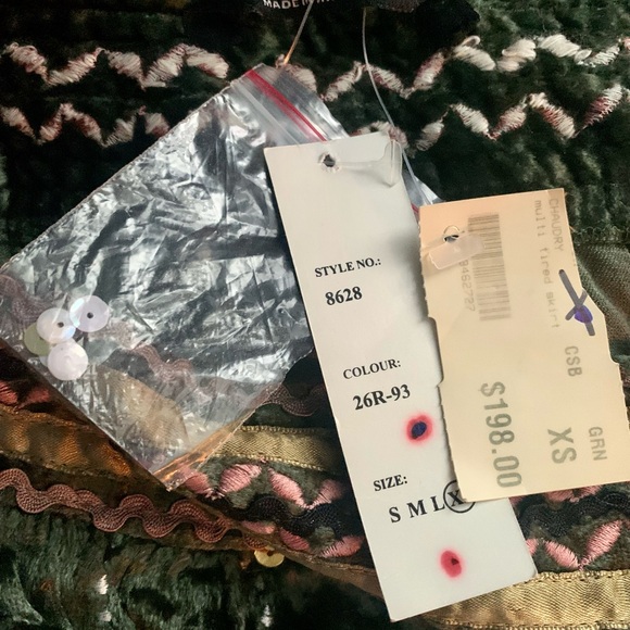 Chaudry KC Y2K Green Velvet Embellished Boho Maxi Skirt NWT Size XS - Picture 10 of 13